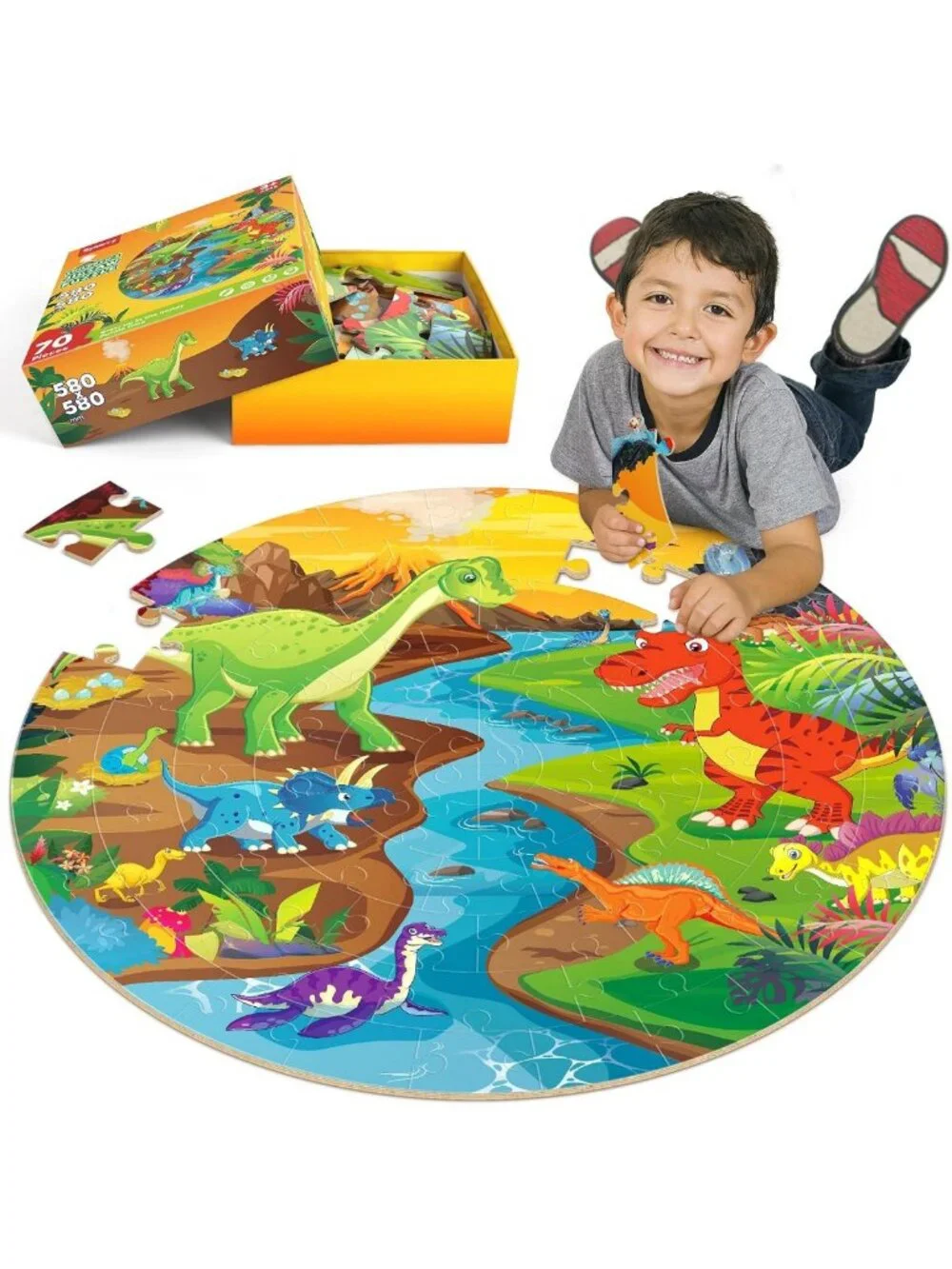Large Dinosaur Floor Puzzle for Kids 2-8, 70 Piece Jigsaw, STEM Learning Toy